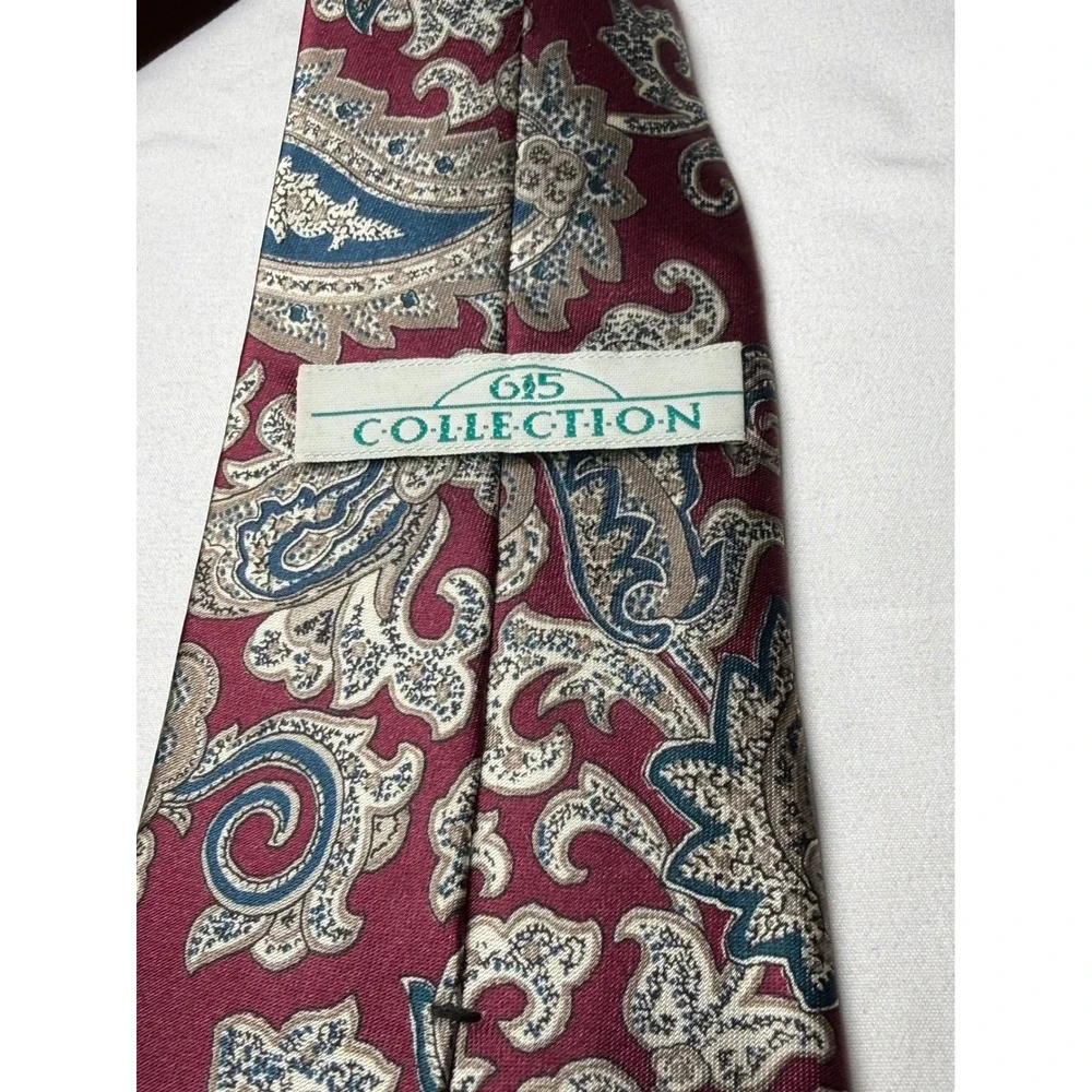 615 Collection Paisley Silk Blend Necktie Burgundy Blue‎ Beige Men's Formal
